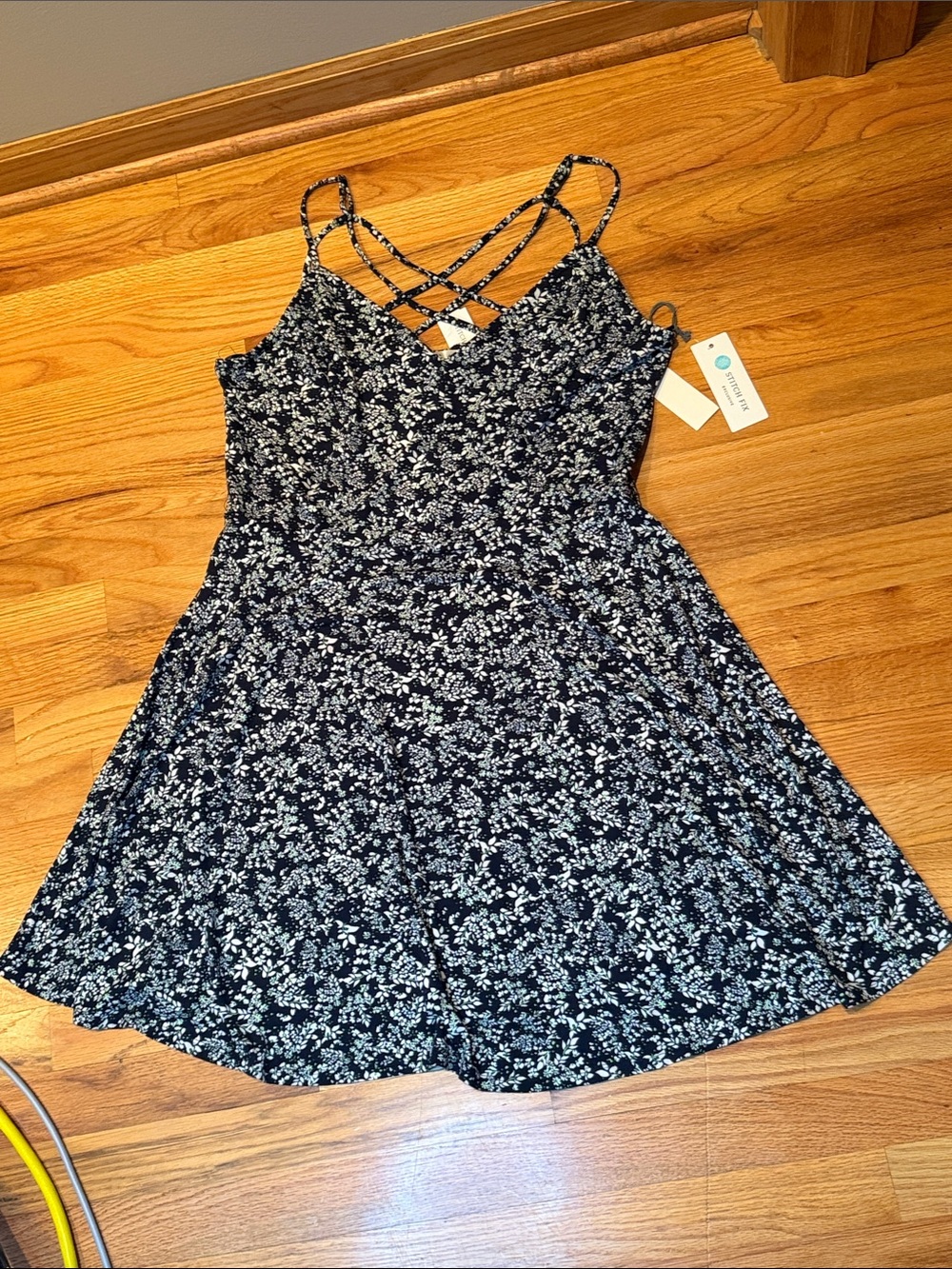 Nine Britton XXL Navy Floral Crisscross Back Mini Lizzy Brushed Knit Dress
